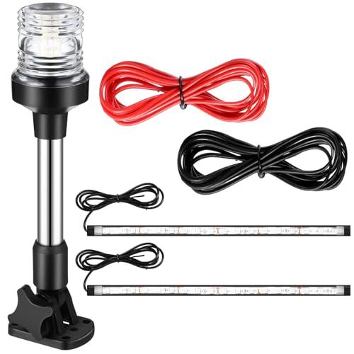 Rossesay Boat Stern Light Set White LED Marine Anchor Light with Base, 2 Pcs Red and Green Navigation Lights LED Anchor 3nm 360° Fold Down Stern Lights for Pontoon, Fishing, Bass 12-24v(9 Inch)