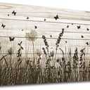 Wildflower Wall Art Autumn Canvas Picture Butterfly Grass Dandelion Artwork Vintage Wooden Board Painting Prints for Bedroom Living Room Office Home Kitchen Wall Decor Framed Ready to Hang 20" x 40"