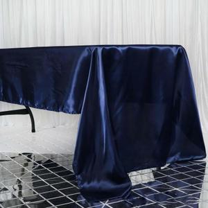 Rectangle Satin Tablecloth, 60"x126" Smooth Oblong Washable Table Cloth, Decorative Silky Fabric Table Cover for Wedding, Party, Banquet- Navy Blue