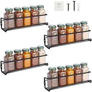 Urban Deco 4 Tier Single Hanging Spice Rack Organizer For Cabinet- Wall Mounted Seasoning Organizer - Space Saving Design for Kitchen, Pantry, Door(Black)
