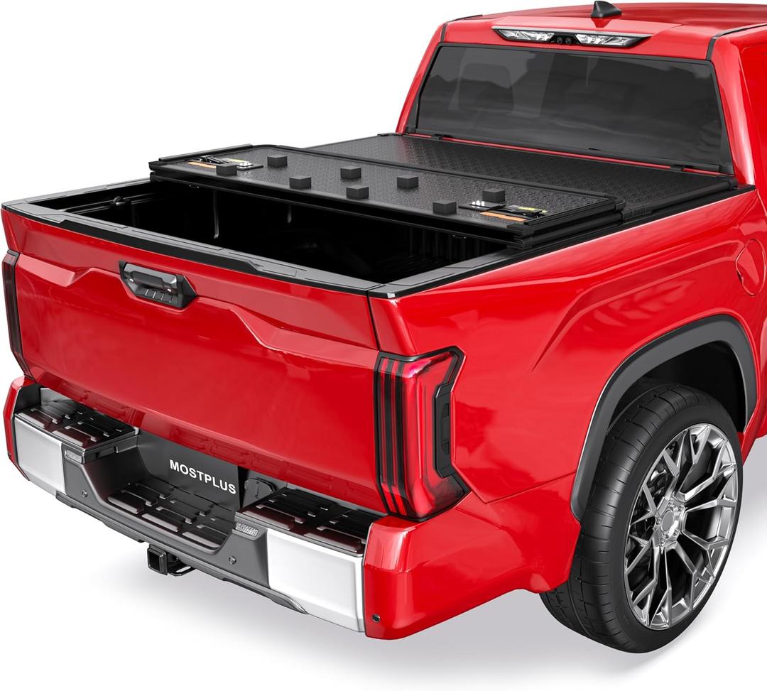 MOSTPLUS Tri Fold Hard Truck Bed Tonneau Cover Compatible with 2014-2025 Toyota Tundra Fleetside for Models with The Deckrail System 5.5 FT-3 Fold Aluminum Bed 66.7 inch