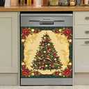 Christmas Tree Magnetic Dishwasher Cover Panel, Vintage Christmas Decorations Magnet Refrigerator Frames Vinyl Decals for Home 23" W x 26" H
