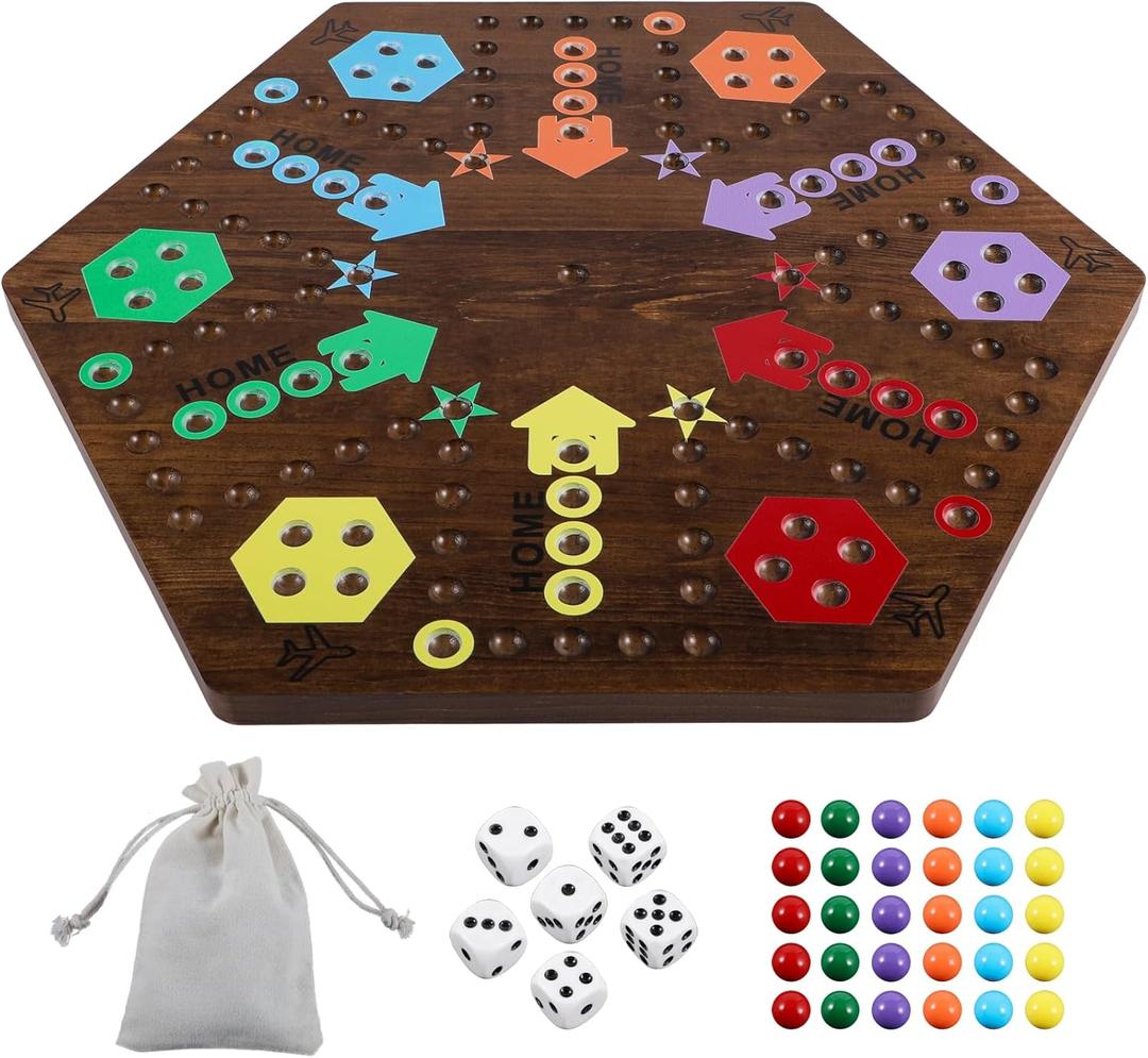Large 20 Inches Wahoo Marble Board Game 4 and 6 Players 2 Sided Painted Thicken Wooden Dice Marbles Game for Family Friends Party Game Nights (Flame)