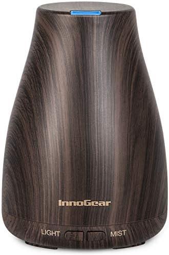 InnoGear Essential Oil Diffuser, Premium 5-in-1 Diffusers for Home Scent Aromatherapy Diffuser Air Desk Humidifier for Bedroom Large Room Office 7 Color LED 2 Mist Mode Waterless Auto Off, Brown