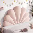Queen Size Seashell Headboard Cushion, Soft PP Cotton Filled Upholstered Shell Headboard Pillow, Aesthetic Scalloped Wall Panel Free Standing, Coastal Decor for Teen Grils Bedroom (Pink)