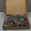 WSFSLJWDW 10PCS Christmas Berries Red Stems Evergreen Pine Branches, Snow Flocked Red Holly Berry Pine Cone Floral Sprays Decoration,Winter Holiday Floral Picks (10PCS)