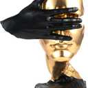 Thinker Statue-Silence is Gold-Abstract Art Figurine Decor - No Hear No See No Speak Modern Home Resin Sculptures Decorative Objects Decor for Home Office Bookshelf Desktop (12" H)