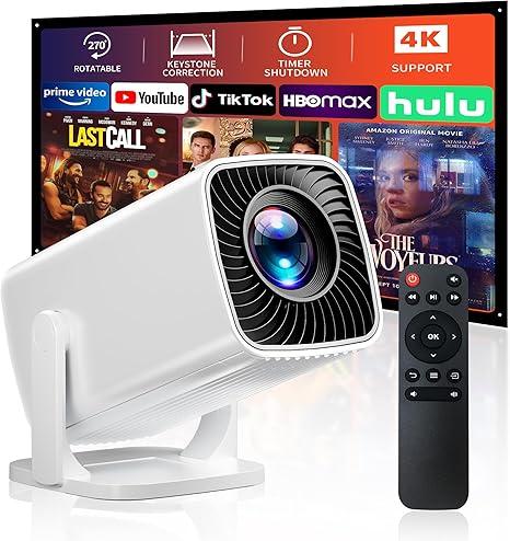 Mini Projector, Portable Projector 4K & Full HD 1080P Support, 270° Rotation Outdoor Projector, Movie Projector Compatible with Smartphone, TV Stick, Laptop, PS4, HDMI, USB
