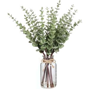 VIERENA 17.5" Artificial Eucalyptus Stems in Glass Vase with Faux Water,Fake Plant Eucalyptus Leaves White Seeds for Centerpiece Table Decorations Farmhouse Wedding Home Greenery Decor (Sage Green)