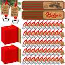 50Sets Christmas Bells Decor Christmas Believe Bell Ornaments Bulk for Express Bell Decorations with Tags Train Ticket Red Velvet Bag for Xmas Party Favors Santa Silver Sleigh Jingle Bells