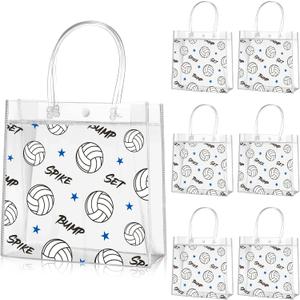 Aliceset 20 Pcs Volleyball Clear Treat Bags with Handles Volleyball Goodie Bags Sport Theme Party Favor for Team Snack Birthday Gifts, 8 x 8 x 3.15''