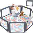 Kidirect Foldable Baby Playpen, Extra Large Playpen for Babies and Toddlers, Play Pen with Safety Gate, Corrales para Bebes, Adjustable Portable Play Yard for Babies Indoor Outdoor (Deep Grey,71"×69")