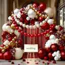 Red White Gold Balloon Arch Double Stuffed Burgundy Pearl White Sand Gold Balloon Garland Kit Red Linking Balloons Fringe Curtain for Birthday Bridal Shower Wedding Engagement Anniversary Party Decor