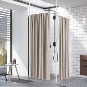 HOSKO Double Curtain Divider Stand - 48 to 144 inches Expandable Curtain Rods Room Divider, Damage Free Freestanding Vertical Tension Stand, White