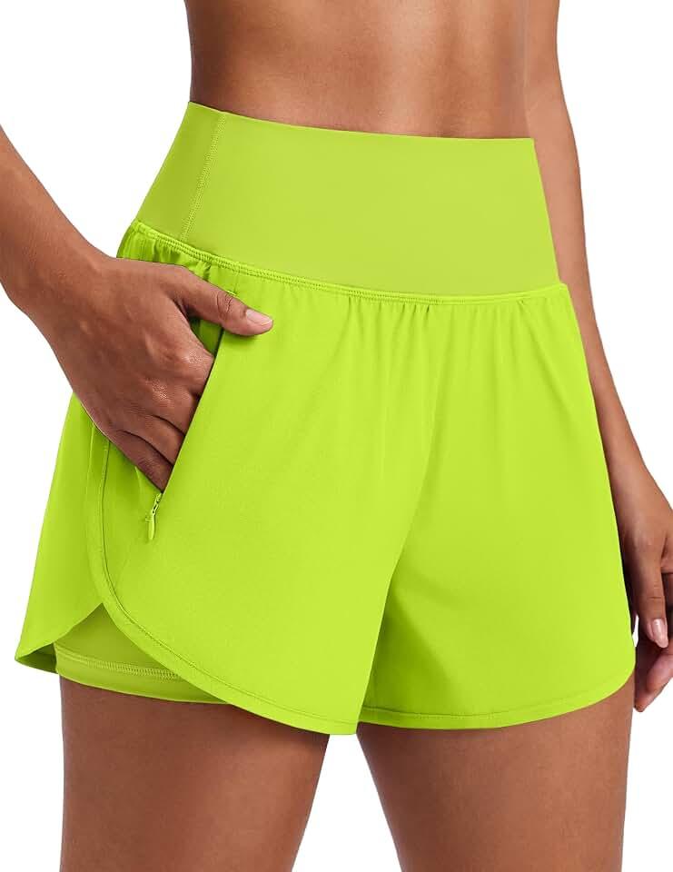 Ksmein Women's 2 in 1 Athletic Running Shorts 3" Dolphin Hem Quick Dry Workout Gym Shorts,Large