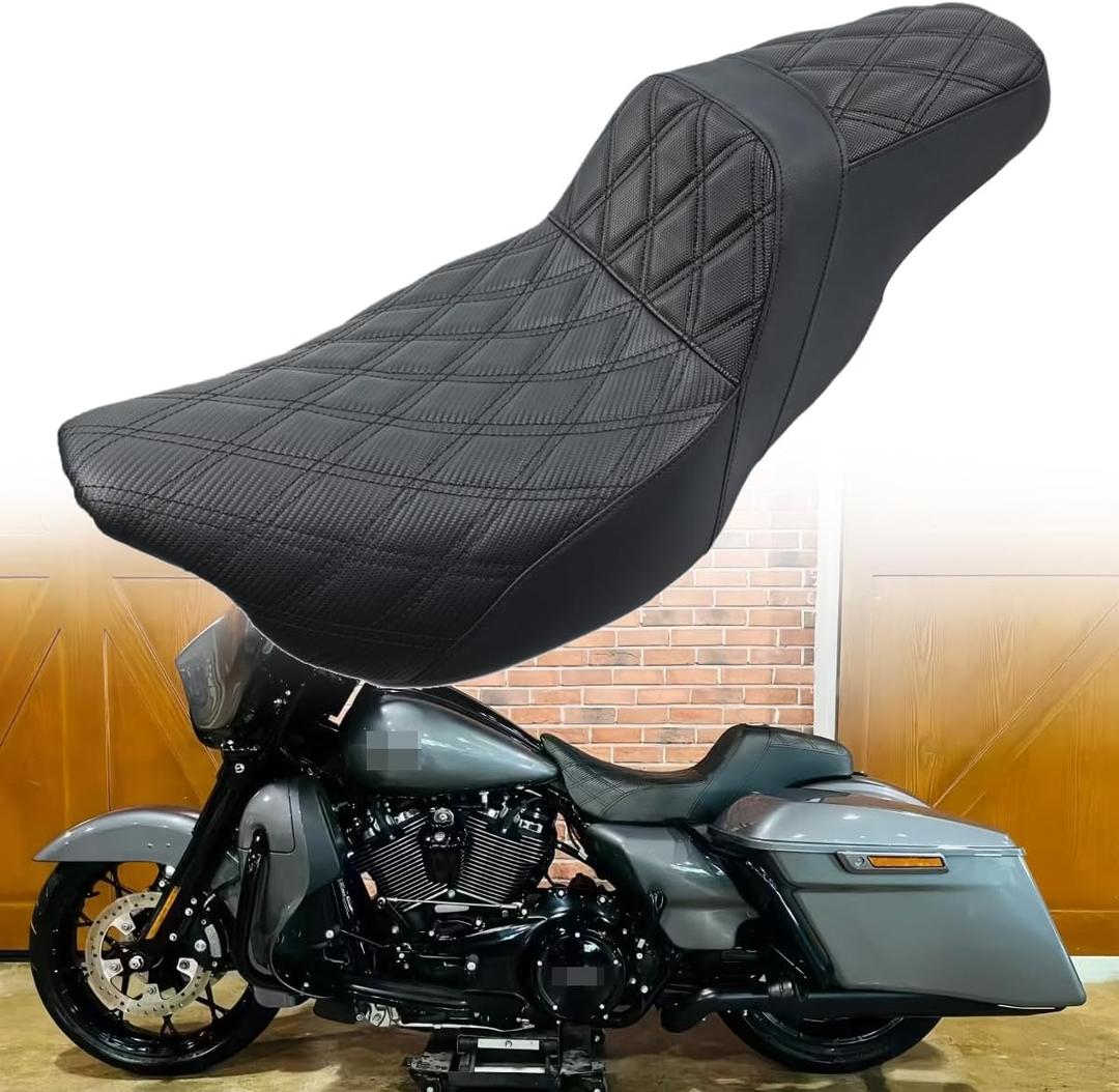 MOJINLI 2 up seat Fit for Harley Touring Driver Passenger Seat Harley Touring Street Glide Road King Electra Glide Road Glide 2009-2023 Black