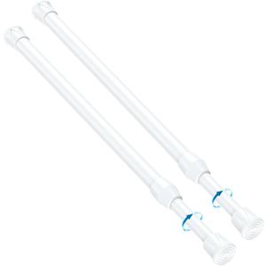 MEXAU 2PCS Small Tension Curtain Rod 11 to 19 Inch,White Short Curtain Rods No Drilling,Loaded Expandable Spring Curtain Rods for Windows,Kitchen,Closet,Cupboard,Door,Bookshelf