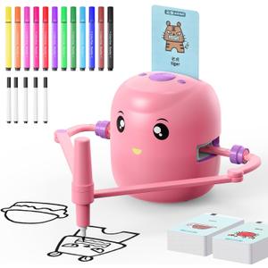 Interactive Educational Drawing Robot for Kids - Montessori Learning Toy with 150 Word Cards, Voice Interaction, Ages 5+ (Pink)