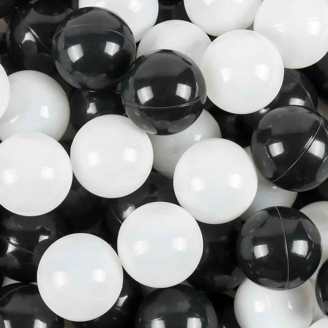 TRENDBOX Ball Pit Balls 100 - Macaron Colors Balls for Ball Pit, Play Tent Baby Playhouse Pool Birthday Party Decoration (F-Black&White)