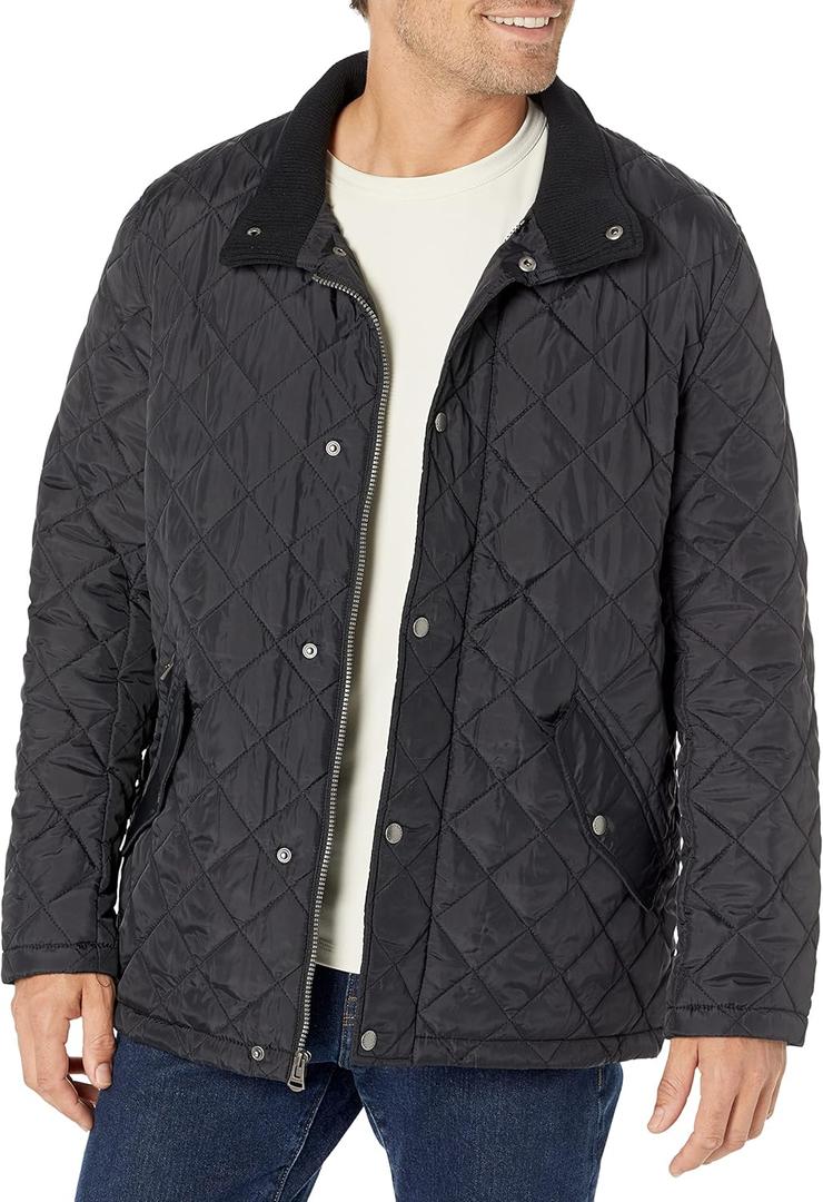 Cole Haan Men's Stand Collar Quilted Jacket (X-Large, Black)