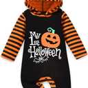 Aalizzwell Baby Halloween Outfit First Halloween Hooded Romper One-Piece Jumpsuit for Toddler Boys Girls (3-6 Months, Pumpkin)