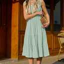 AlvaQ Women Summer Dresses Sleeveless Smocked Midi Dress High Waist Casual Tiered A Line Sundress with Pockets (Green, S)