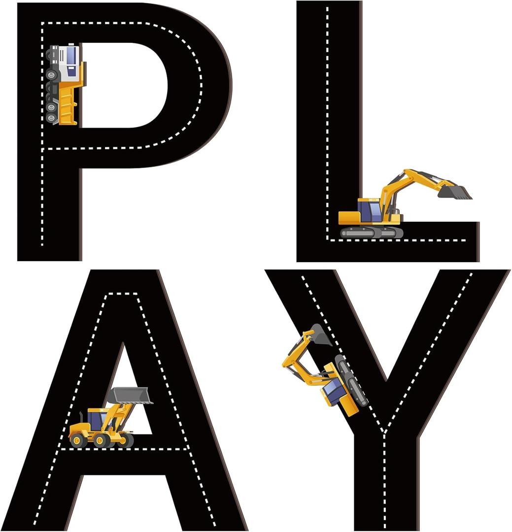 Kathfly 4 Pcs Construction Truck Theme Play Sign Playroom Wall Pediments Wood Construction Wall Art Play Room Decor for Kids Nursery Room Decorations