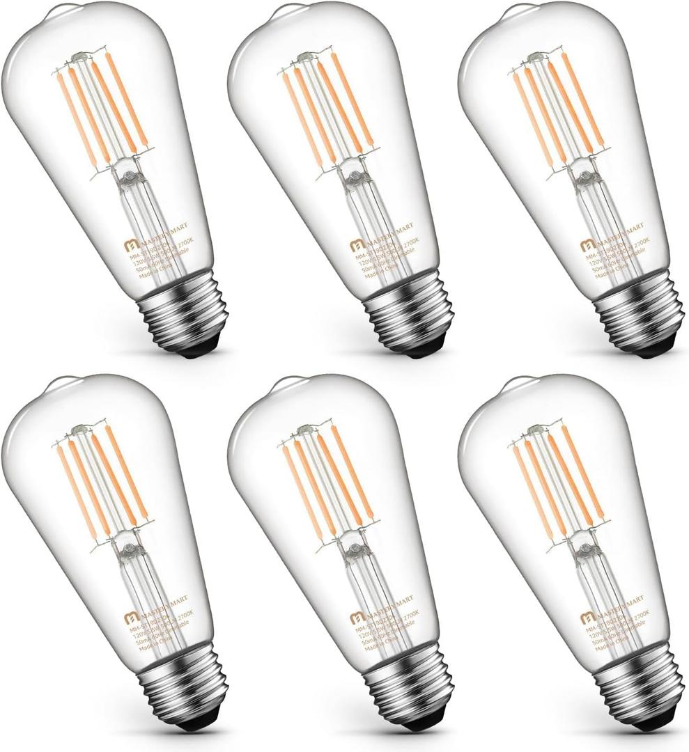 MASTERY MART  Pack Vintage Edison Bulbs, E26 Led Bulb 5.5W Equivalent to 60W, Dimmable, 2700K Soft White, High Brightness Antique ST58, Clear Glass