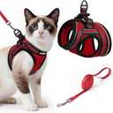 rabbitgoo Cat Harness and Leash Set for Walking Escape Proof, Adjustable Soft Kittens Vest with Reflective Strip for Cats, Comfortable Outdoor Vest, Red, Large