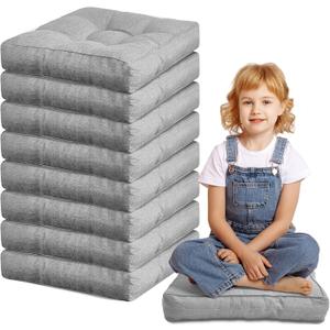 Juexica 8 Pcs Floor Cushions for Kids Floor Pillows Flexible Seating Cushions 3.5'' Thick Flexible Seating Classroom Furniture Meditation Seat Pillows for Home Nursery Yoga Decor(Grey,Square)