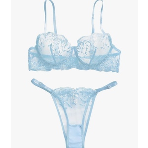 Lilosy Sexy Floral Embroidered Mesh Women Underwire Push Up Lingerie Set Small