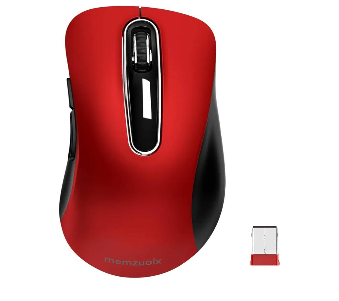 memzuoix 2.4G Wireless Mouse, 1400 DPI Mobile Optical Cordless Mouse with USB Receiver, Portable Computer Mice for Laptop, PC, Desktop, MacBook, 5 Buttons, Red