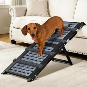 Upgraded Dog Ramp for Couch & Bed, Foldable Small Dog Ramp for Sofa Stairs, 4 Adjustable Height from 10'' to 20'', Aluminum Portable Stable Pet Steps with Non-Slip Pad, Up to 35 lbs