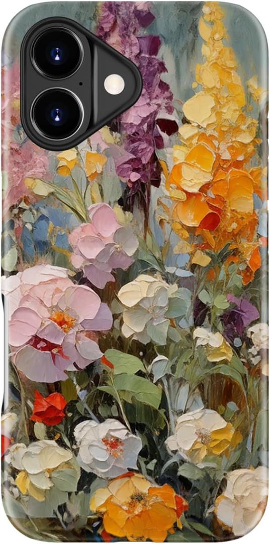 for iPhone 17 Case - Wireless Charging Compatible - Dual-Layer Hard Shell + Silicone Cover - Shockproof Protective Phone Case with Stylish Designs for Women - Oil Painting Flowers