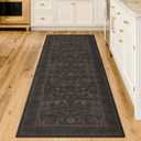 Dark Brown Washable 2x6 Kitchen Rugs Non Slip - Farmhouse Hallway Runner Rug, Non Slip Floral Botanical Bathroom Mats, Southwestern Cabin Bedroom, Hall Way Low Pile Carpet