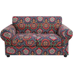 hyha Couch Cover, Loveseat Covers, Floral Pattern, Stretch, Printed, 3 Pieces, Sofa Slipcovers, for 2 Separate Cushion Couch Sofa, Washable Furniture Protector for Dogs(Loveseat, Mandala Floral) (Medium, Red&blue)