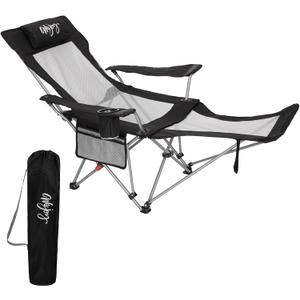 #WEJOY 2-in-1 Reclining Camping Chair with Footrest for Adults Folding Lounge Chair with Adjustable Backrest Lightweight Camping Chairs Heavy Duty Camp Chairs for Outdoor (Black Grey)
