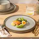 GBHOME 18-Piece Stoneware Dinnerware Set for 6 Ribbed Ceramic Plates and Bowls, Scratch-Resistant, Microwave & Dishwasher Safe, Reactive Glaze, Reactive Glaze Green Wheat