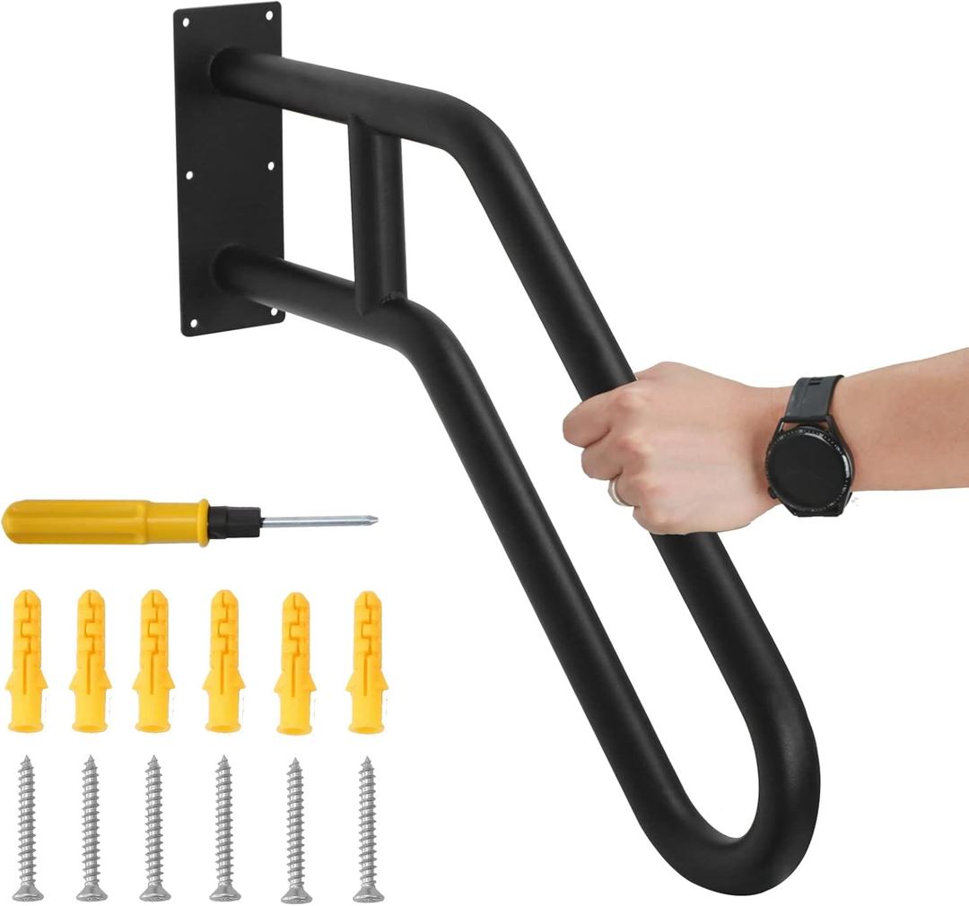 1pcs Hand Rails for Outdoor Steps, Indoor U-Shaped Wall Mount Stair HandRail, Metal Iron Outdoor Grab Bar Black Hand railings for The Elderly, Kids, Disabled, Pregnant Women (22.8"X18.5")