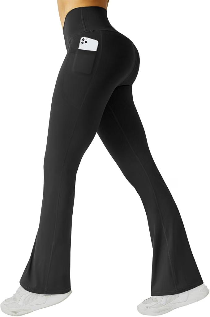 FireSwan Women's Flare Yoga Pants High Waist Flared Leggings with Pockets No Front Seam, Bootcut, Buttery Soft, No See-Through, Breathable, 4 Way Stretch, Gym, Casual, Workout, Pilate, Size: S