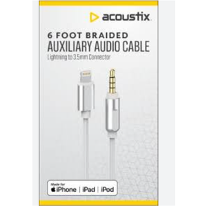 Acoustix™ 3.5mm to Apple Lightning Braided Auxillary Cable - White, 6 ft