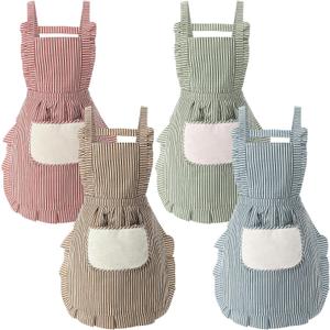 Cotwinter 4 Pack Cooking Aprons for Women with Pockets Adjustable Soft Kitchen Apron Cute Chef Apron for Baking Gardening (Coffee, Blue, Pink, Green)