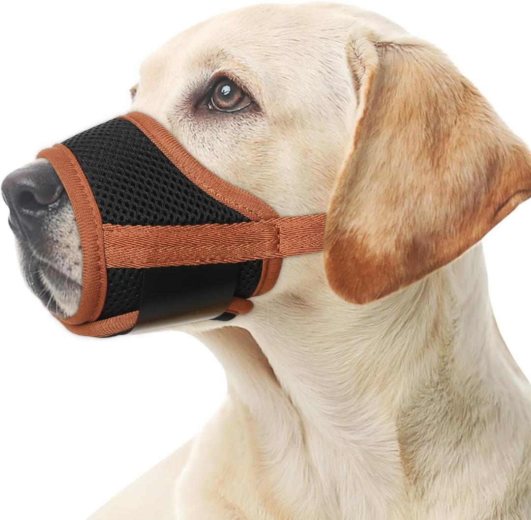HEELE Dog Muzzle,Soft Nylon Muzzle Anti Biting Barking Chewing,Air Mesh Breathable Drinkable Adjustable Loop Pets Muzzle for Small Medium Large Dogs 4 Colors 4 Sizes (Brown, L)