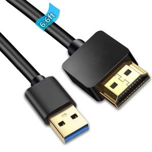 AKWOR USB to HDMI Adapter Cable, 6.6FT USB to HDMI Male to Male Cord, 1080P HD Monitor Display Audio Video Converter Cable Cord for PC Laptop to Monitor Compatible with Windows