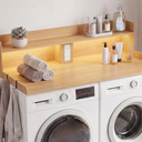 Seang 2-Tier Washer Dryer Countertop with Power Outlet & LED Lights, 27"D x 54"W Laundry Countertop for Folding Clothes, Washer and Dryer Topper with Storage Basket, Metal Hooks, Non-Slip Pad, Natural