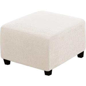 H.VERSAILTEX Square Ottoman Covers Ottoman Slipcovers Folding Storage Stool Furniture Protector Form Fit with Elastic Bottom, Stretch High Spandex Small Checks Jacquard Fabric(Medium,Ivory)