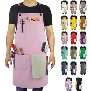 Kitchen Apron, Work Apron, Canvas, Multiple Pockets, Gardening, Painting, BBQ, Artist, Carpenter, One Size (Sizes M to XXL) Pink