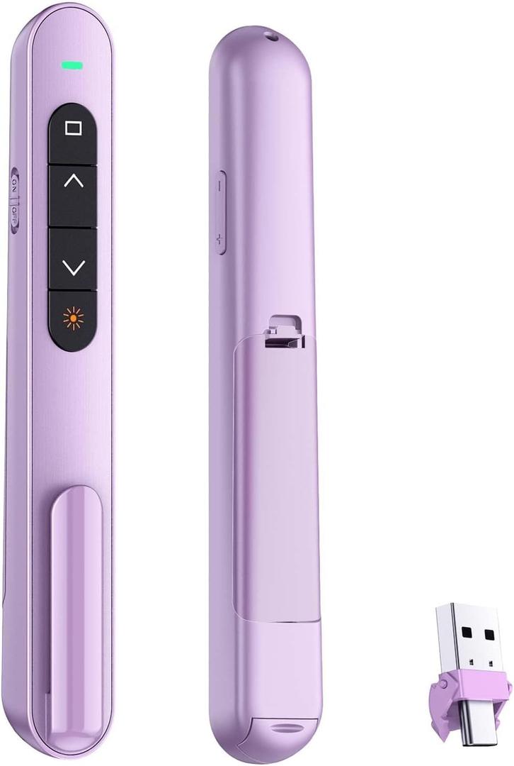 rts 2-in-1 USB Type C Laser Pointer Wireless Presenter for Presentation Clicker Slide Changer, USB Power Point Remote Control Pen for PowerPoint Presentations RF 2.4GHz, Mac, Computer, Laptop Purple