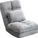 Indoor Chaise Lounge Sofa, Floor Chair with Back Support for Adults, 14 Angle Adjustment Recliner Chair, Folding Floor Lounger with Pillow (Grey), 18.9D x 22W x 27H in