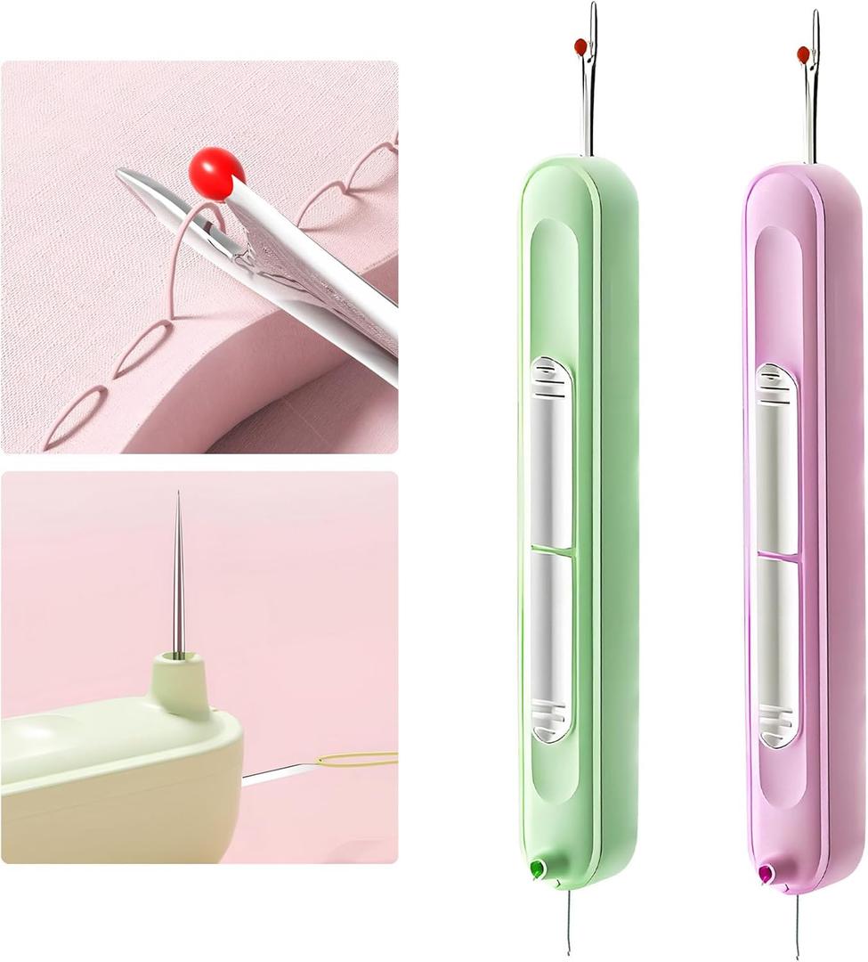 Upgraded 2 in 1 Automatic Needle Threaders Seam Ripper,Quilting Supplies Sewing Kit,Quick Sewing Machine Loop Needle Threaders (2PCS-Purple,Green)